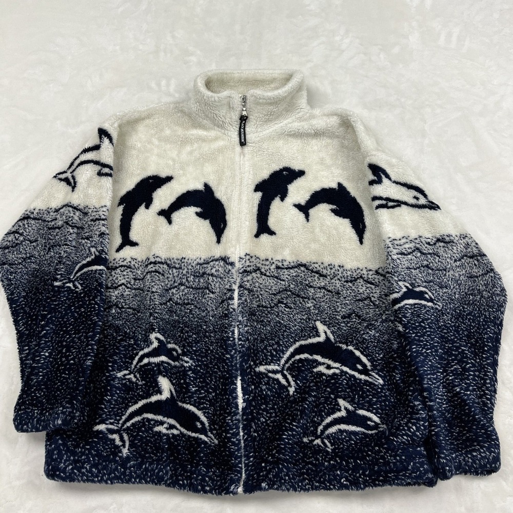 Black Mountain Fleece Jacket Mens L Blue Dolphin Ocean Full Zip Sherpa USA Made